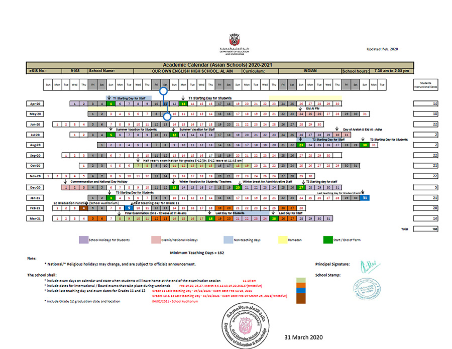 Academic Calendar At Ool